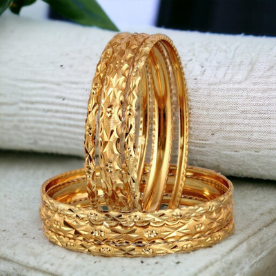 Lucky Jewellery Alloy Gold-plated Bangle Set(Pack of 6)