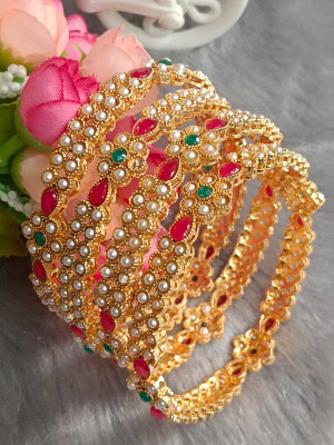 DENICRAAS Alloy Pearl Gold-plated Bangle Set(Pack of 4)