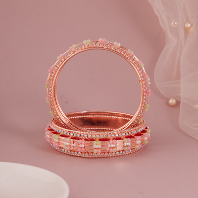 GC PREMIUM JEWELLERY Brass Crystal Gold-plated Bangle Set(Pack of 2)