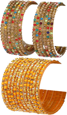 AFAST Glass Crystal Enamel Bangle Set(Pack of 10)