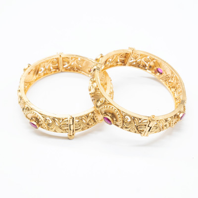 festivejewlryze Brass Gold-plated Bangle Set(Pack of 2)