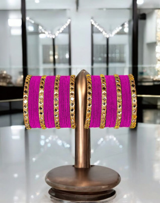 Atrika Glass, Alloy Zircon Gold-plated Bangle Set(Pack of 10)
