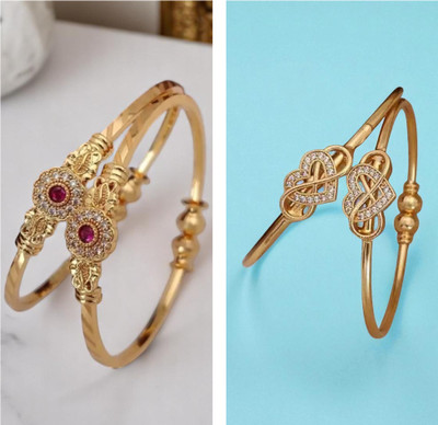 Hetshree Brass Diamond Gold-plated Bangle Set(Pack of 4)