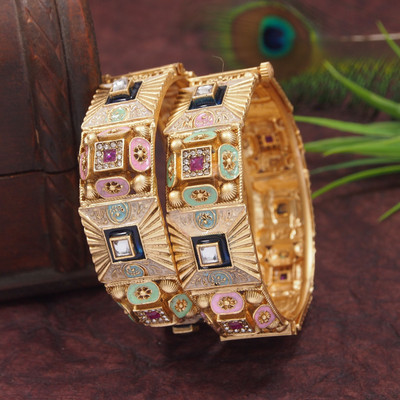 Jewwel Brass Gold-plated Bangle(Pack of 2)