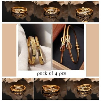 ANOUK Brass Diamond Gold-plated Ring Bangle(Pack of 8)