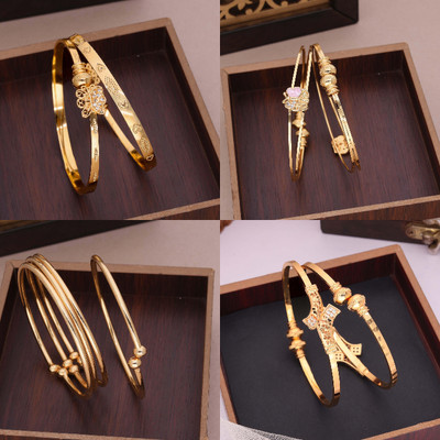 Alasca Brass Diamond Gold-plated Bangle Set(Pack of 4)