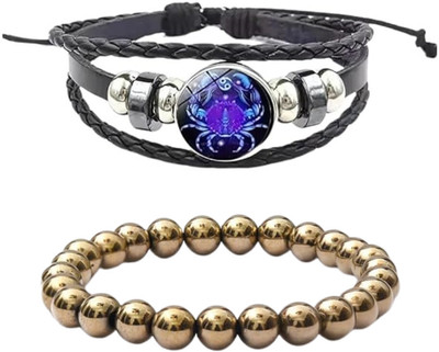 BHAGYA G Stone, Golden Pyrite, Crystal, Leather Bracelet(Pack of 2)