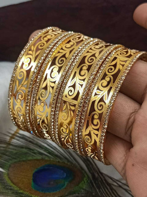 Ornadzn Brass Cubic Zirconia Gold-plated Bangle Set(Pack of 4)