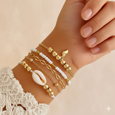 Korezave Alloy Cubic Zirconia Gold-plated Bracelet Set(Pack of 5)