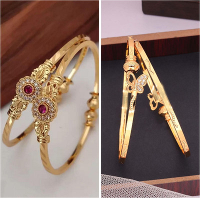 Sangria Brass Diamond Gold-plated Bangle(Pack of 2)