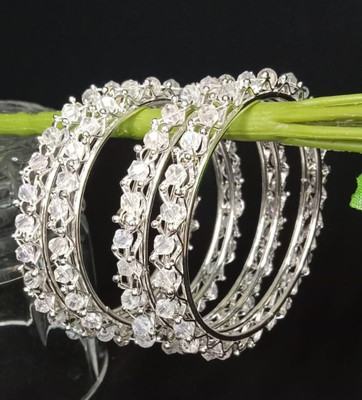 IZELBEAUTY Crystal Beads Silver Bangle Set(Pack of 4)