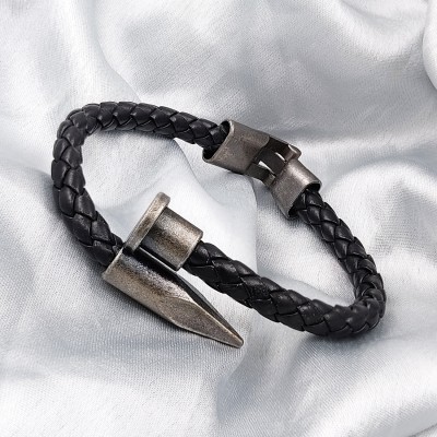 Saizen Leather, Stainless Steel Silver Bracelet