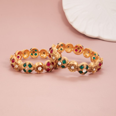 GC PREMIUM JEWELLERY Brass Cubic Zirconia Gold-plated Bangle Set(Pack of 2)