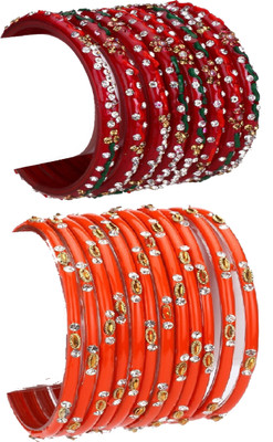 AFAST Glass Crystal Enamel Bangle Set(Pack of 10)