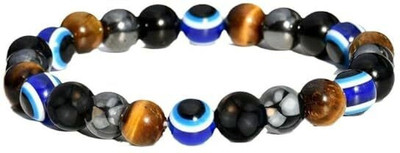 GemVastu Stone, Tiger's Eye, Evil Eye, Black Obsidian Beads, Crystal Charm Bracelet