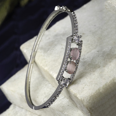 ZENEME Brass Cubic Zirconia Rhodium Bracelet