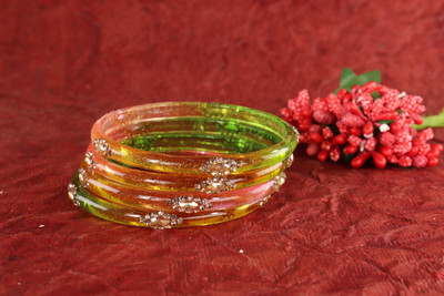 ZULKA Glass Diamond, Zircon Bangle Set(Pack of 4)