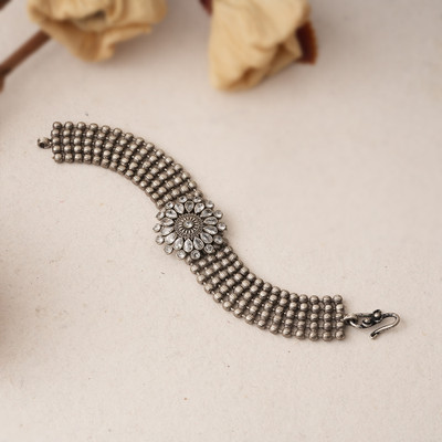 Sanseeta Brass Zircon Silver Bracelet