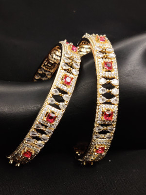 Sonamone Alloy Cubic Zirconia, Zircon, Ruby Gold-plated Bangle Set(Pack of 2)