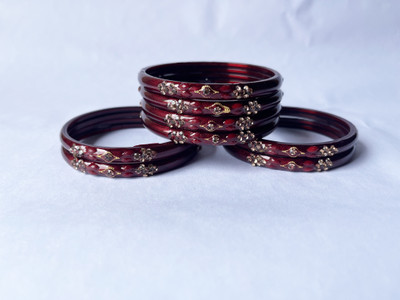 Karaavi Glass Crystal Enamel Bangle Set(Pack of 8)