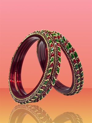 H M SAKHIYA CREATION Glass Gold-plated Bangle Set(Pack of 4)