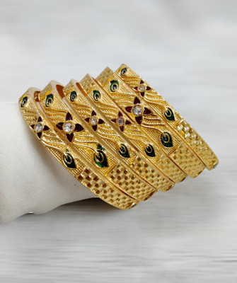 HouseOfCommon Brass Gold-plated Bangle Set(Pack of 6)