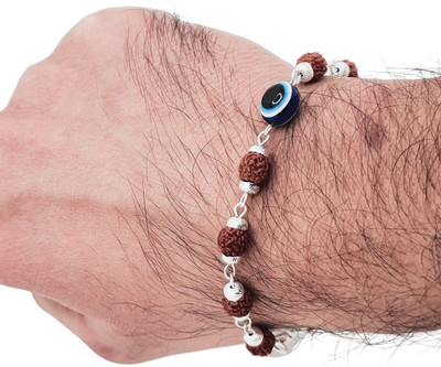 DYAMOR JEWELLERY Rudraksha, Evil Eye Silver Charm Bracelet