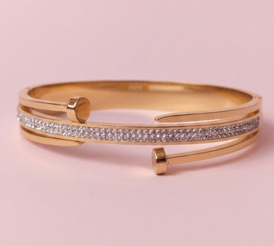 Shine Leaf Metal, Alloy Cubic Zirconia, Rhinestone Gold-plated, Rhodium Ring Bracelet