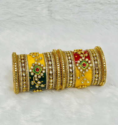 Shareek Alloy Ruby Gold-plated Bangle Set(Pack of 2)