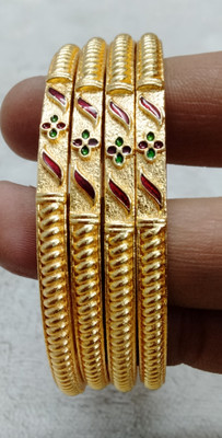 HouseOfCommon Brass Gold-plated Bangle Set(Pack of 4)
