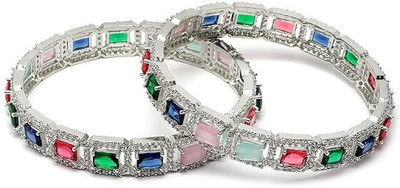 KALKA TRADERS Brass Diamond Silver Bangle Set(Pack of 2)