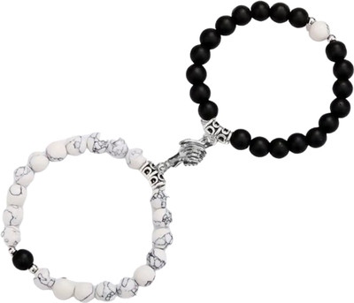 Shree Ju Stone, Alloy Beads, Agate Black Silver Bracelet Set(Pack of 2)