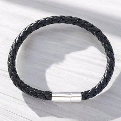 19th July Jewels Leather Silver Bracelet