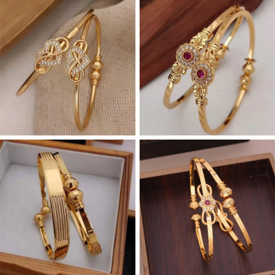 Divastri Brass Diamond Gold-plated Bangle Set(Pack of 4)