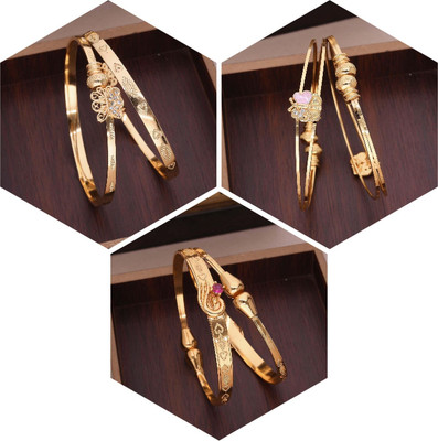 Dressberry Brass Diamond Gold-plated Bangle(Pack of 3)