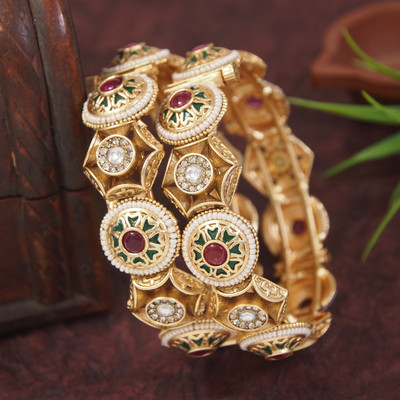 OrnaDzn Zevellery Brass Gold-plated Bangle(Pack of 2)