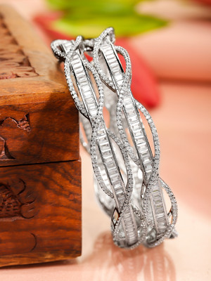 RUBANS Brass Rhodium Bangle Set(Pack of 2)