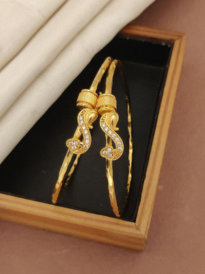 Dhavni Enterprise Brass Diamond Gold-plated Bangle Set(Pack of 2)