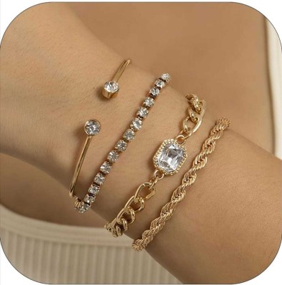 Today Fashion Alloy Amber, Cubic Zirconia, Diamond Gold-plated Bracelet Set(Pack of 4)