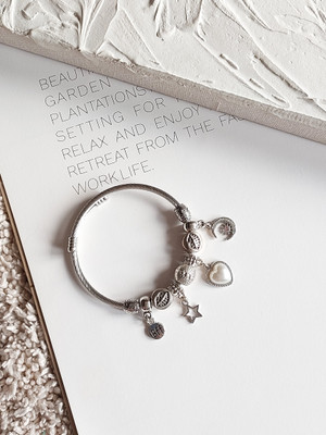 OCTAGON HUB Brass, Alloy Cubic Zirconia Enamel, Silver Charm Bracelet
