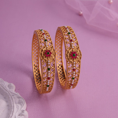 GC PREMIUM JEWELLERY Brass Gold-plated Bangle Set(Pack of 2)