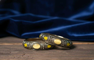 TRINAYA Brass Ruby Silver Bangle Set(Pack of 2)