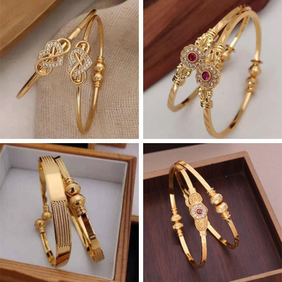 Sangria Brass Diamond Gold-plated Bangle Set(Pack of 4)