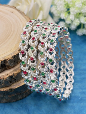 kewai Alloy Beads Silver Bangle Set(Pack of 4)
