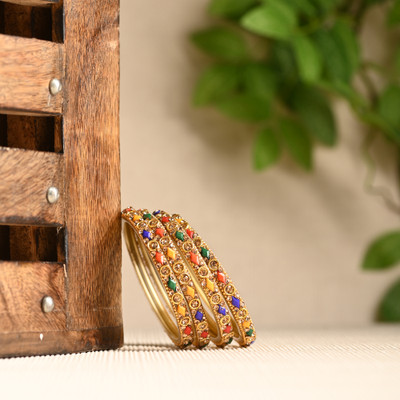 AFAST Glass Crystal Enamel Bangle Set(Pack of 8)