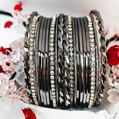 Honbon Metal Cubic Zirconia Silver Bangle Set(Pack of 20)