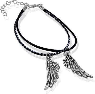 Saizen Leather Silver Charm Bracelet