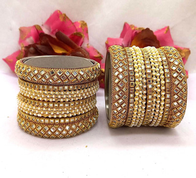 CHURA KING Metal, Alloy Pearl Gold-plated Bangle Set(Pack of 22)
