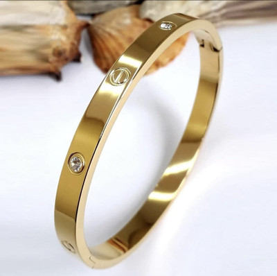 Dhrti Bling Stainless Steel Cubic Zirconia, Crystal Gold-plated Bangle