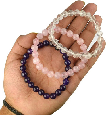 MIRAN AGATE Rose Quartz, Amethyst, Clear Quartz Crystal Bracelet Set(Pack of 3)